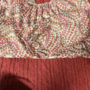 LOFT Floral Print Blouse with Rust Knit Hem